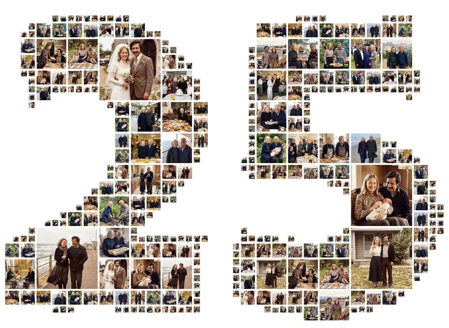Number 25 silver anniversary collage of a couple's photos