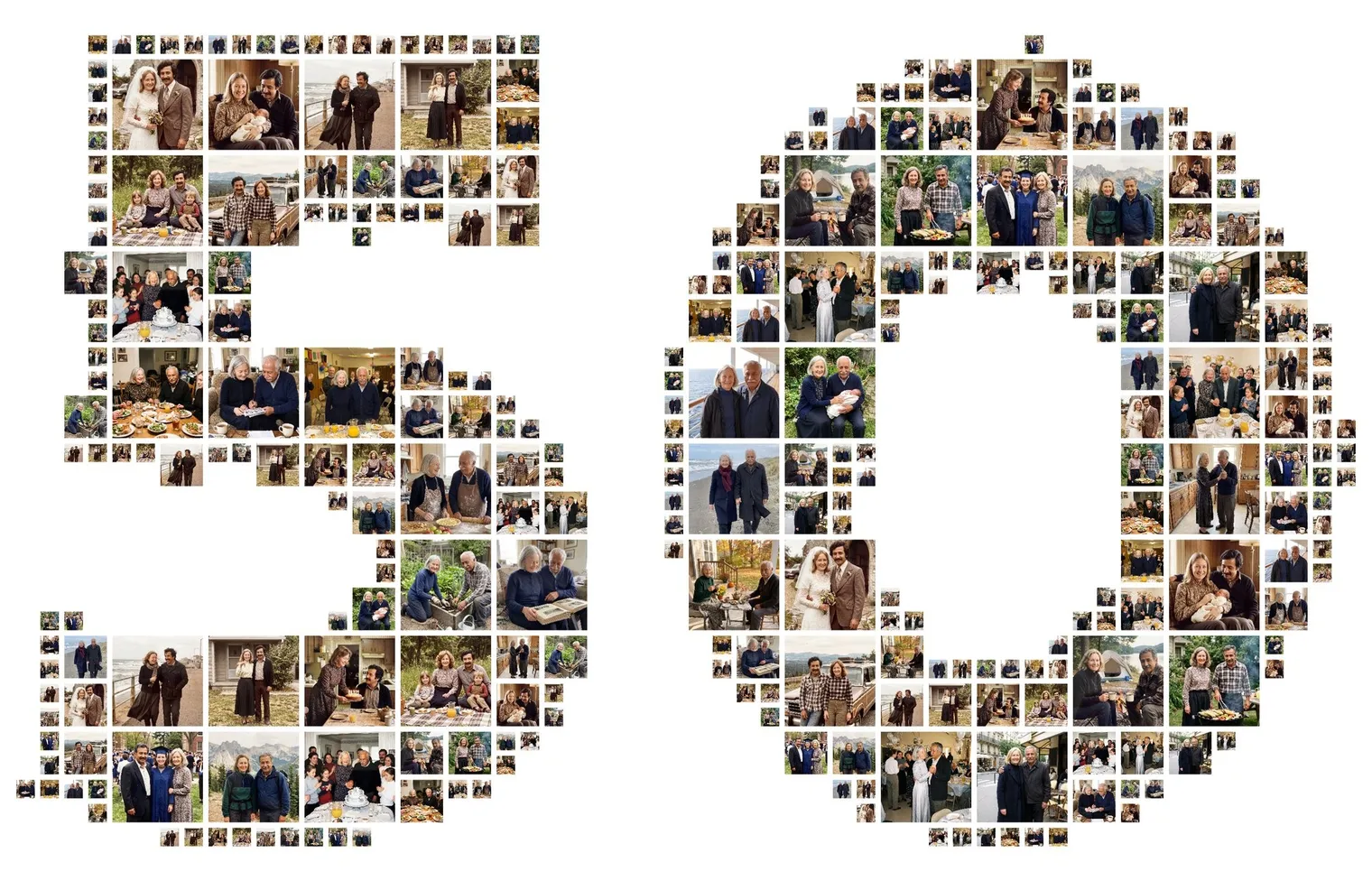 Number 50 photo collage of a couple's photos from their 1976 wedding to today