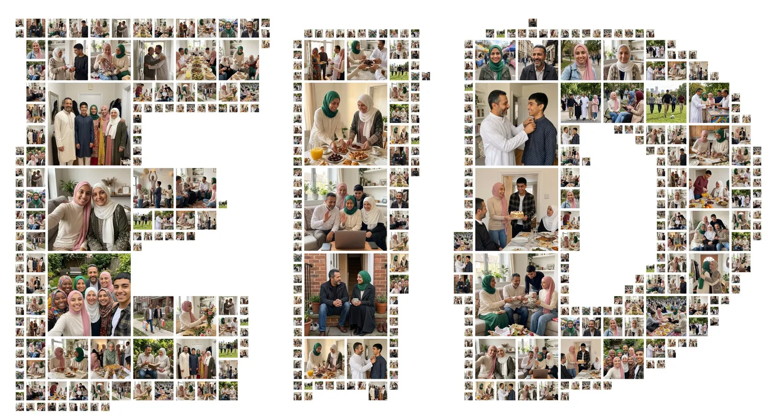 The word EID in rounded bold letters made of example photos, a wide EID photo collage