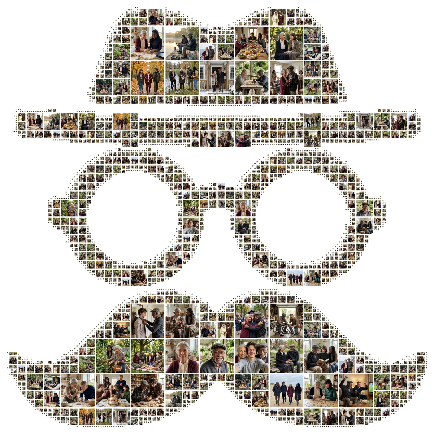 A custom shape of a grandpa’s hat, round glasses and moustache filled with family photos