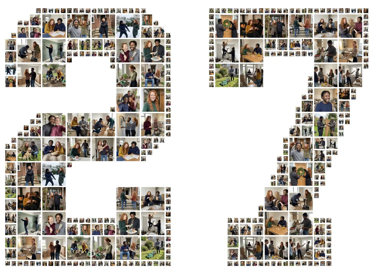 The street number 27 in bold varsity digits made of photos, a house number photo collage