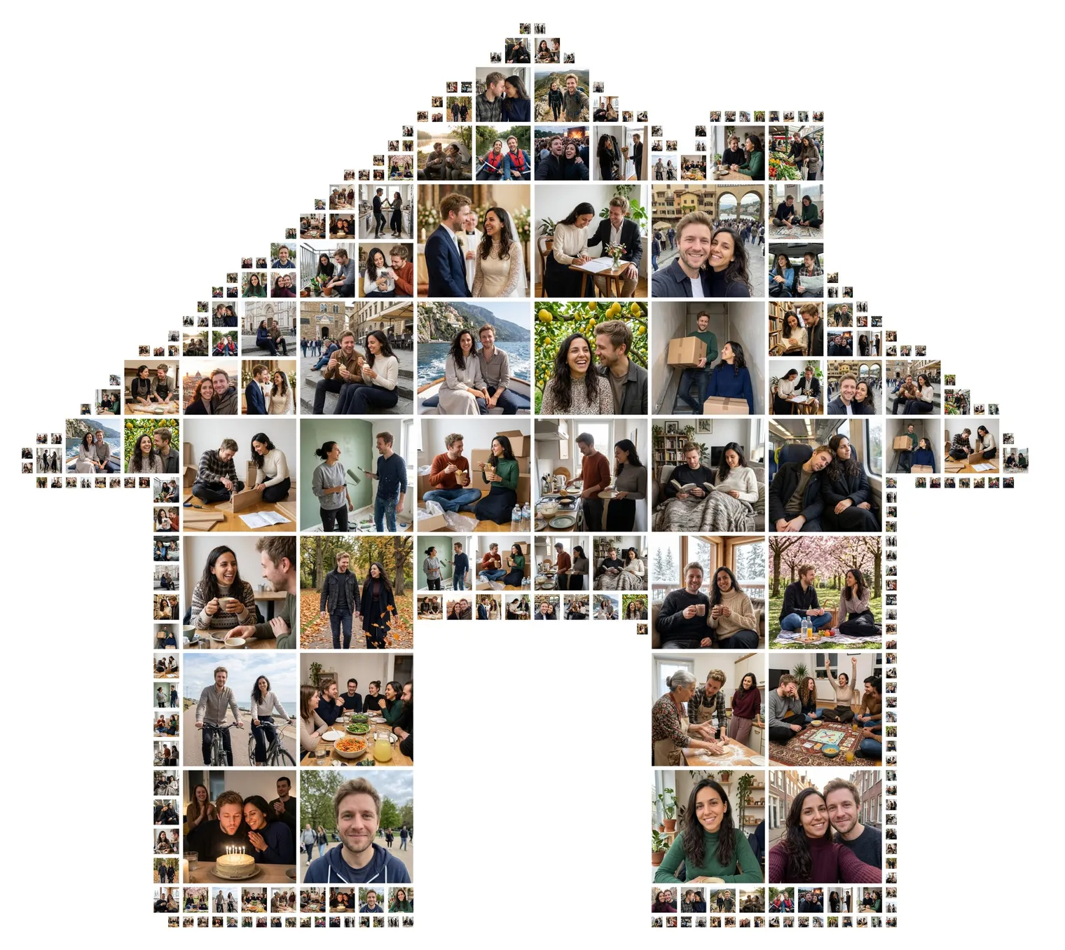 House-shaped photo collage made of about 40 photos