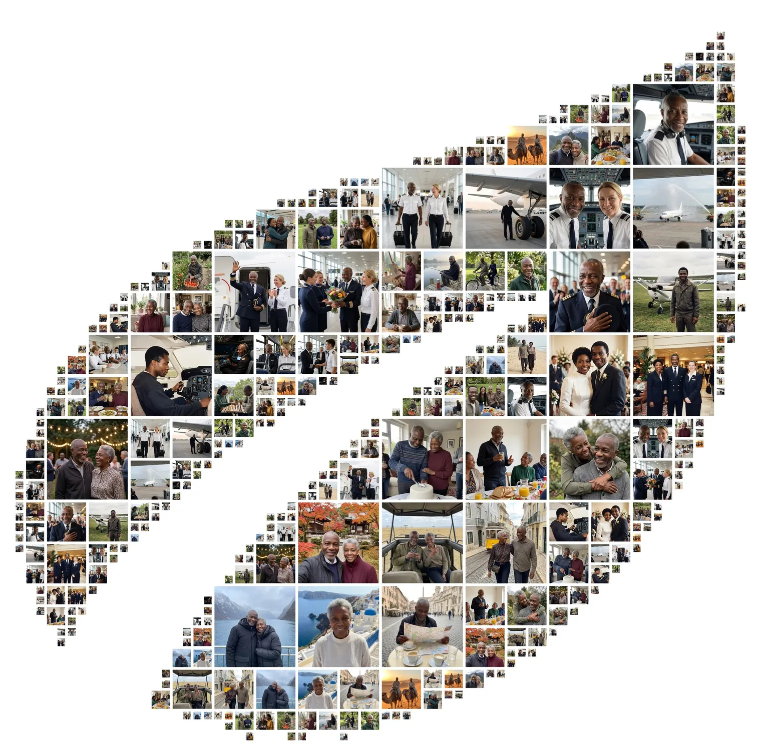 Leaf-shaped photo collage made of about 40 photos