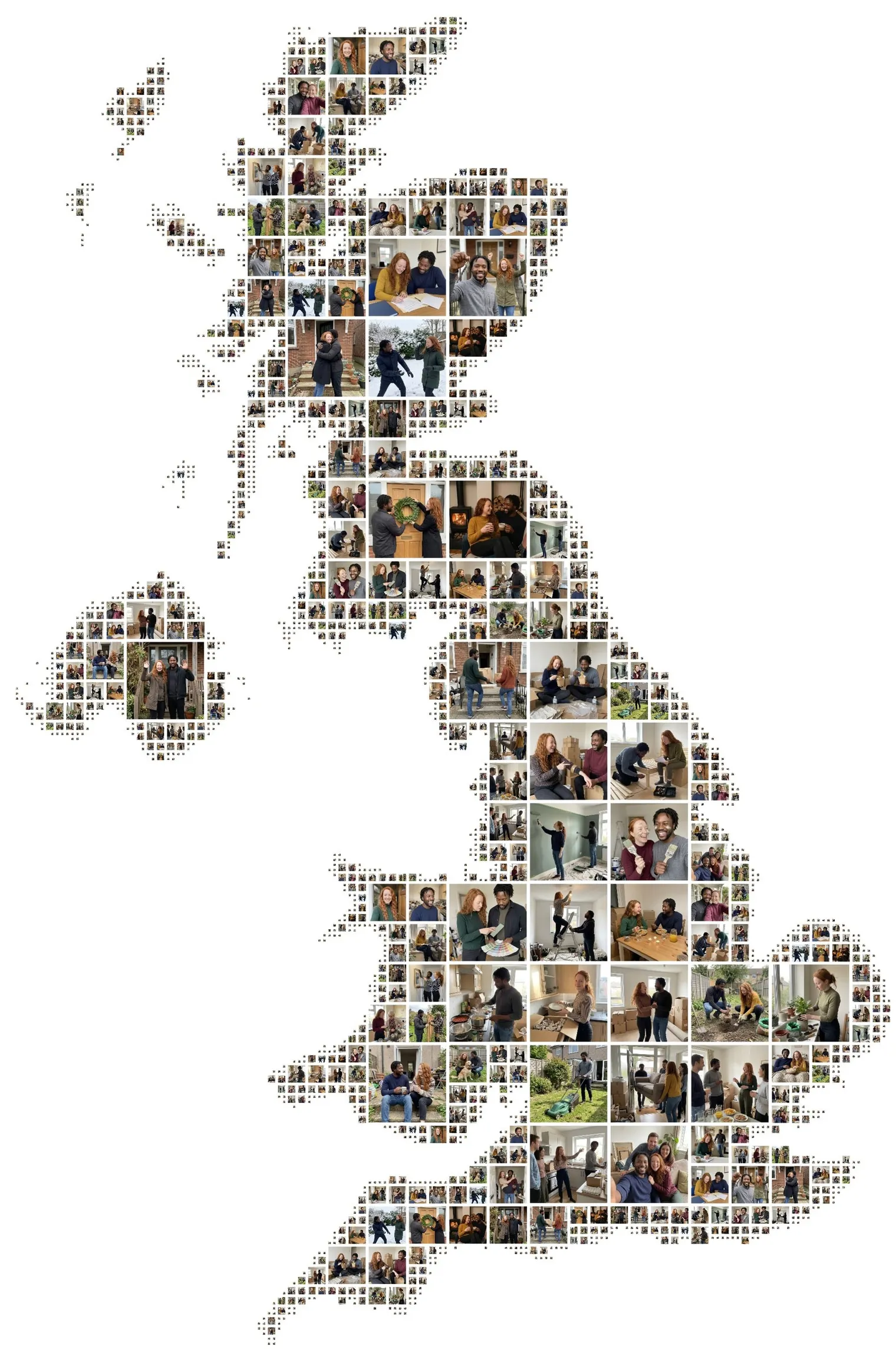 Map of the United Kingdom filled with photos, a map photo collage as a first home gift
