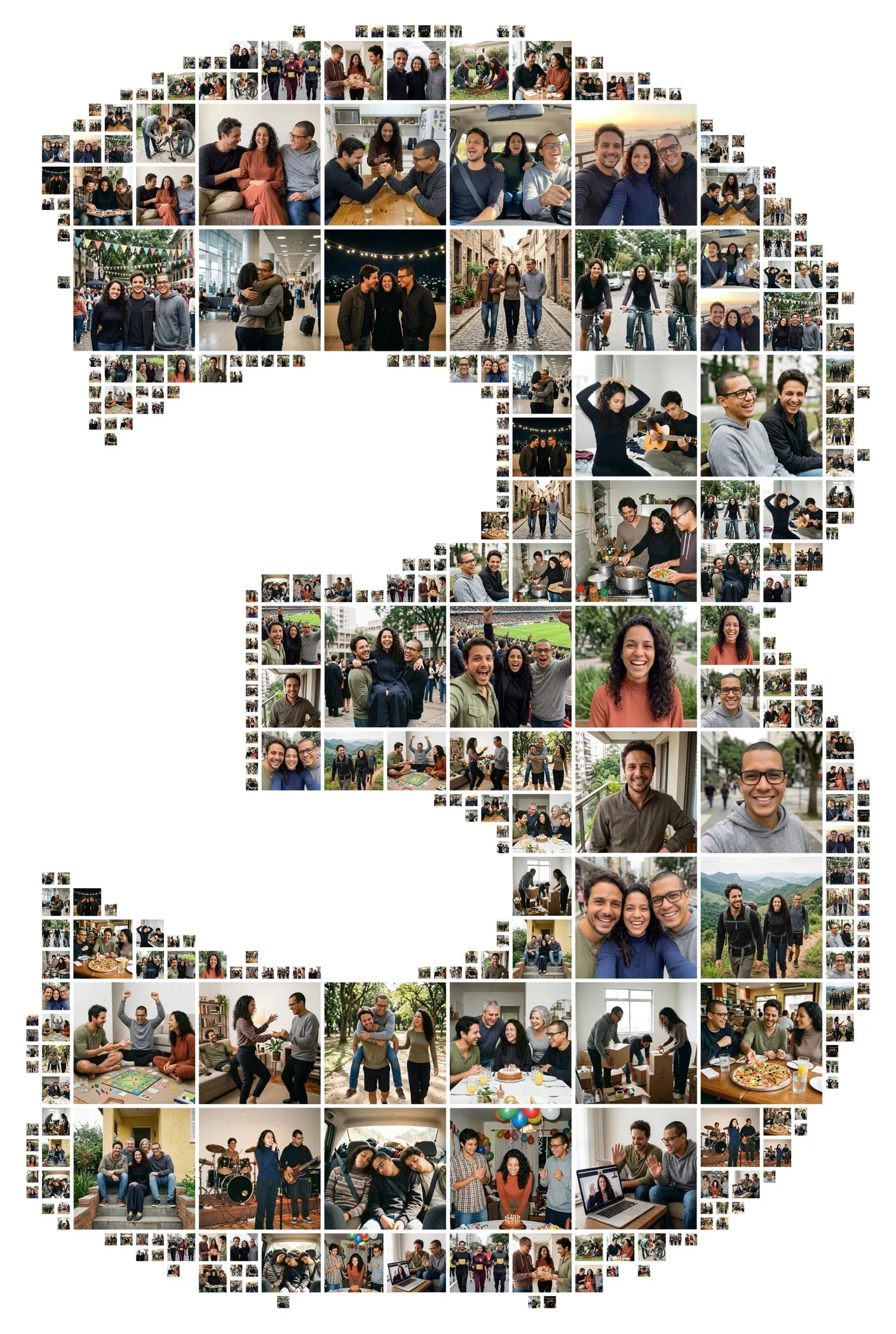 The number 3 in bold letters made of photos of three grown-up siblings, a tall number-of-siblings photo collage