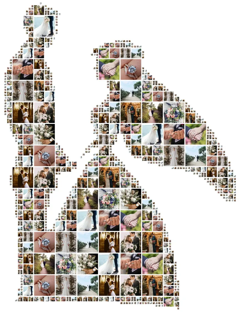 Intimate photo collage idea showcasing a bride and groom, an ideal way to display wedding memories.