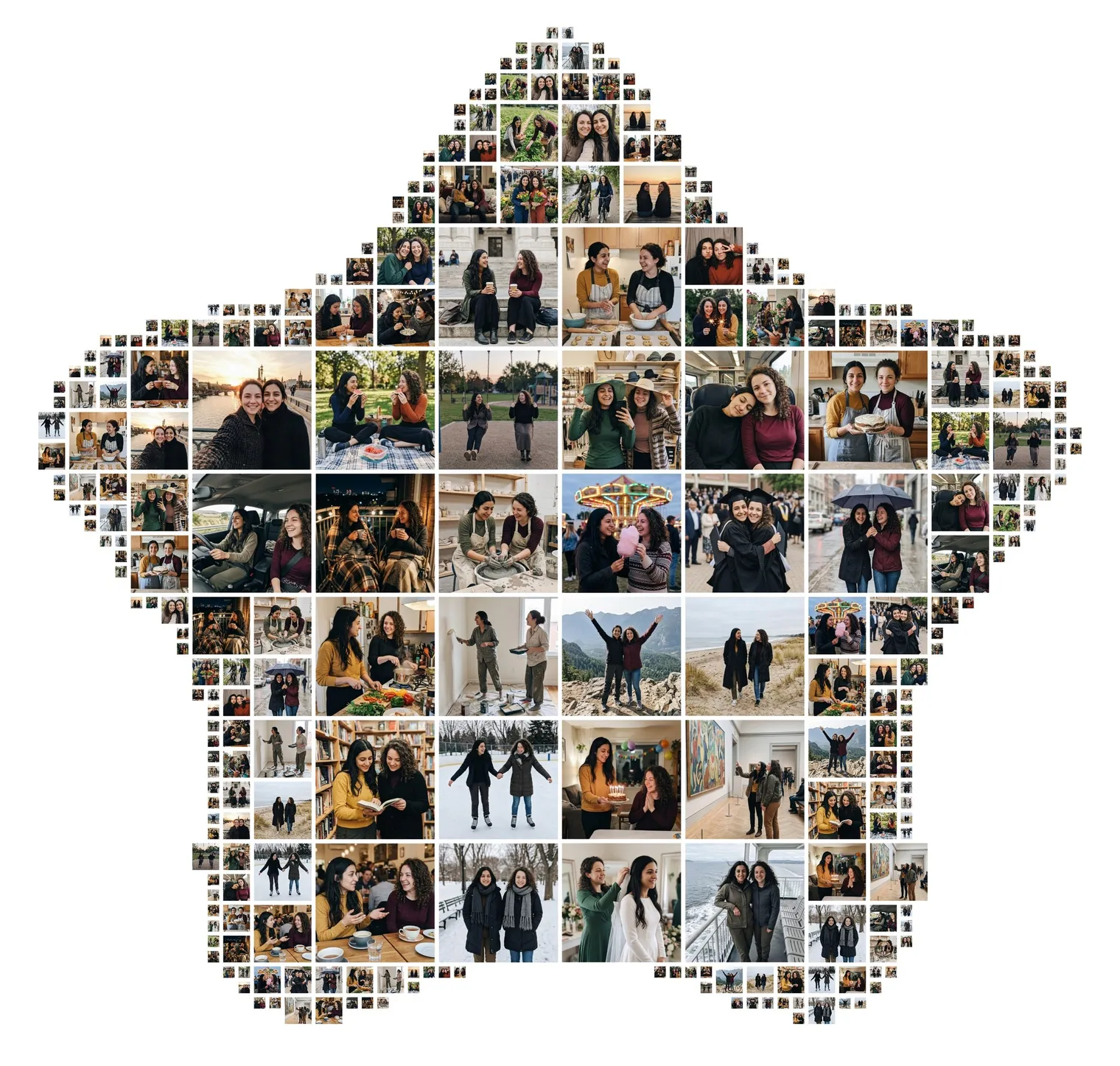 Soft rounded star-shaped photo collage of two best friends