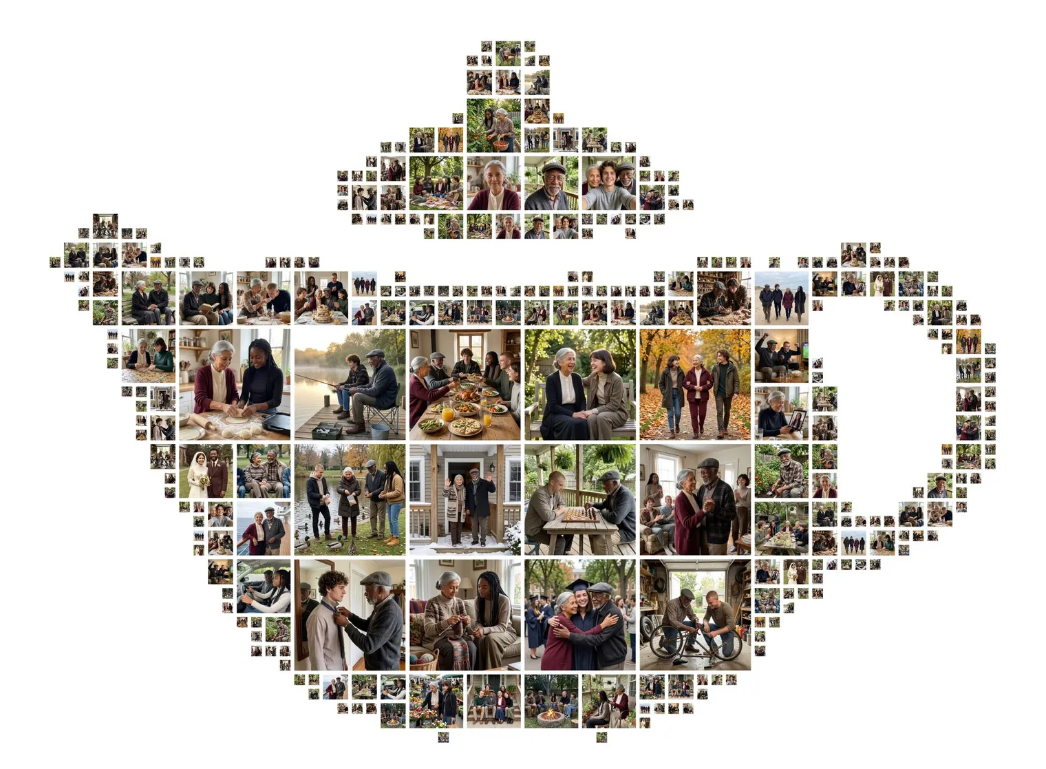 Teapot-shaped photo collage made of family photos, a teapot gift for grandma