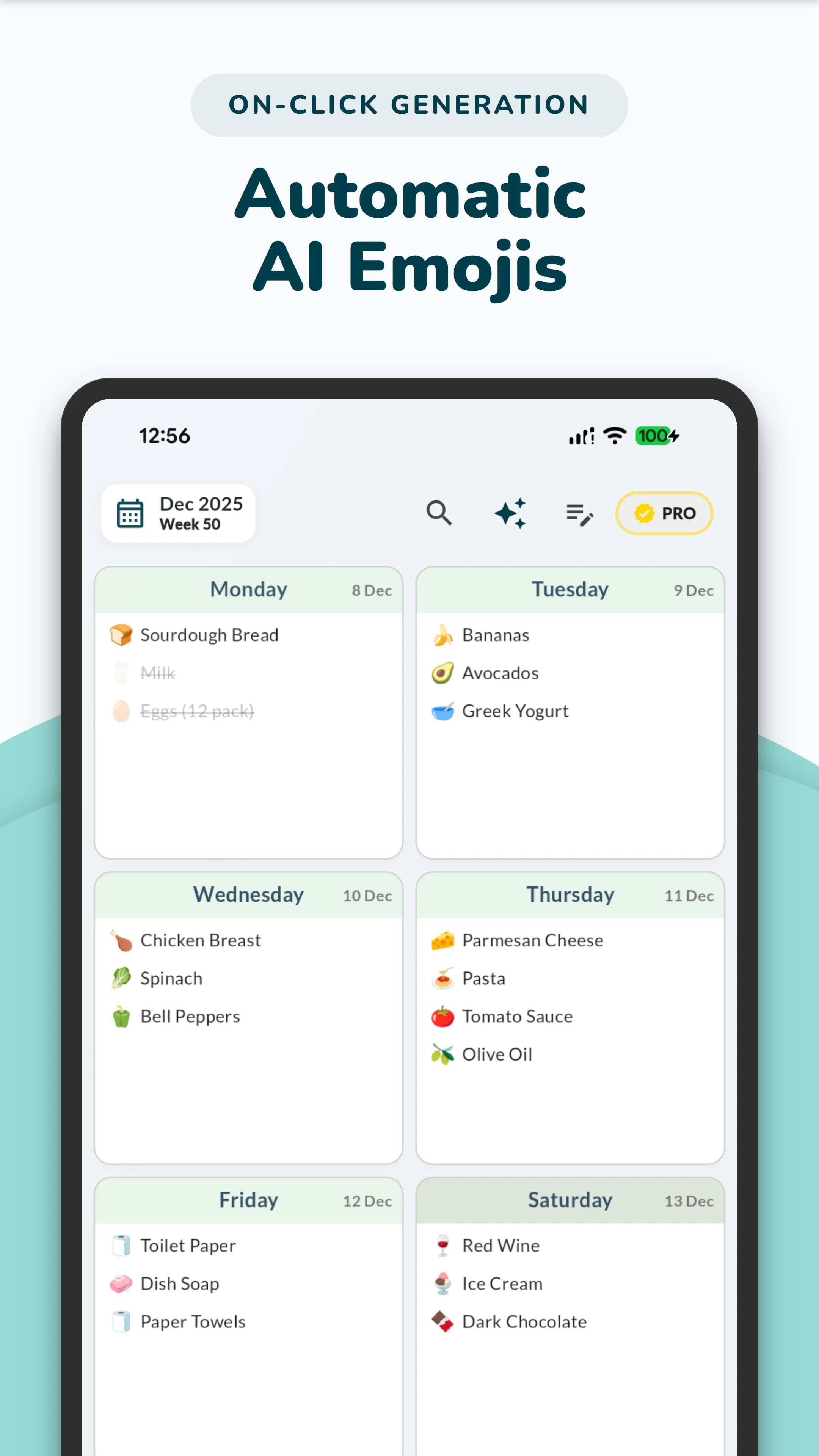 Weeklo AI automatically generating emojis for weekly tasks