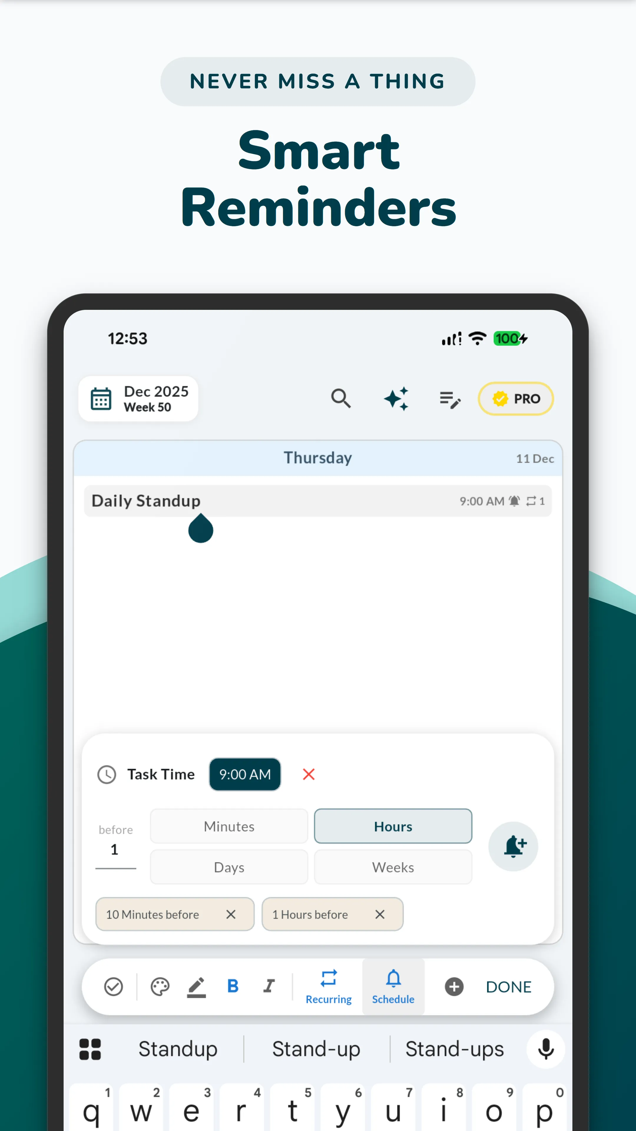 Setting smart reminders and task details in Weeklo